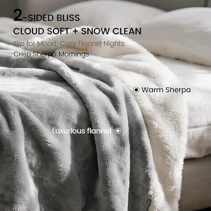gogobunny Waterproof Bed Blanket, Reversible Sherpa Fleece Throw Blanket for Dog Puppy Cat, Furniture Cover Protects Bed Couch Sofa from Liquid Pee and Pet Fur (Grey, 90x108 inches)