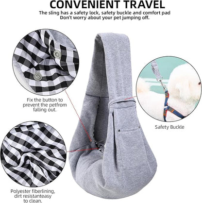 Dog Carrier Sling - Reversible Puppy Carrier Purse with Storage Pocket, Hand-Free Dog Sling Carrier for Carry Small Dogs and Cats, Travel Safety Harness, Dog and Cat Harness (Gray)