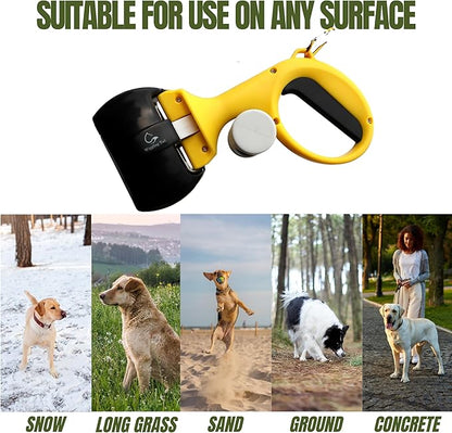 Pet Poop Scooper for Dogs and Cats, Kid-Friendly, Portable & Easy Clean Dog Waste Tool, Hands-Free Bag Attachment for Walks, Indoor, Travel & Outdoor Use, One-Hand Operation (5 Rolls Trash Bags)
