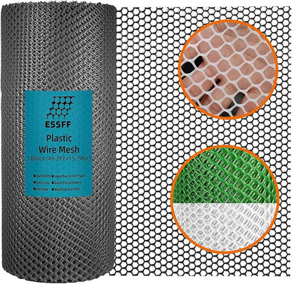 Pet & Garden Safeguard - 15.7IN x 49.2FT Roll - Black Plastic Netting, Multi-Use Decorative Fence for Poultry, Dogs, Rabbits,Chicken and Snake Barrier