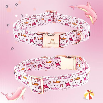 Lionheart glory Dog Collar Shark Print Dog Bow Collar Pink Dog Collar Male or Female Summer Spring Collars with Bowtie Pet Gift Durable Adjustable Soft Dog Collar for Large Dogs