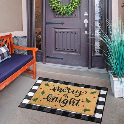 Tinideya 2 Pcs Door Mat Welcome Non Slip Coir Mats Floor Layering Doormats Seasonal for Front Porch Entryway Decor(Rustic Christmas)