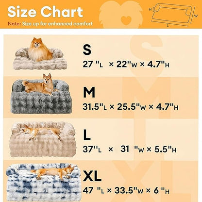 FUNNY FUZZY Pet Fluffy Plush Calming Dog Couch Bed Sofa Protector Washable Pets Mat for Large Medium Small Dogs and Cats (Tie-dye Grey, 47"×33.5"×6")