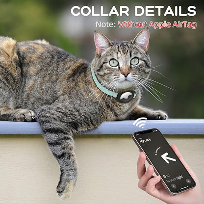 AirTag Cat Collars, Stretchy Collar with Apple AirTag Holder and Bell, Breakaway Ultra Design Elastic GPS Tracking Collars for Cats and Puppies, (7.5-12.5 Inch), Green