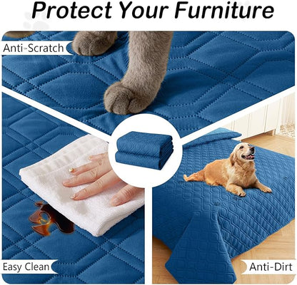 hyha Waterproof Dog Bed Blanket, Soft Pet Blankets, Waterproof Couch Cover for Dogs, Reversible Sofa Covers Washable for Furniture (52x82 Inch, Navy Blue/Blue)
