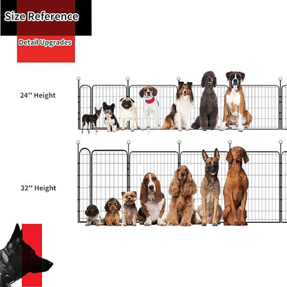 Portable Dog Crates, 32'' Metal Pet Playpen for Small/Medium Dogs, Indoor/Outdoor, Easy-Carry Straps, 2 Add-On Panels, No Door