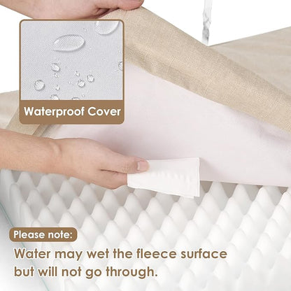 EHEYCIGA Waterproof Dog Bed Orthopedic 35"x23", Memory Foam Pet Bed for Larged Size Dogs, Washable Pet Mat with Removable Cover, Beige