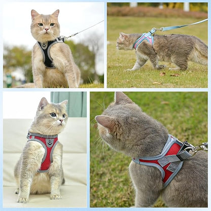 SCENEREAL Cat Harness and Leash Set Escape Proof, Adjustable Soft Air Mesh Kitten Harnesses for Girls Boys Small Medium Big Cats, Reflective Light Travel Pet Walking Vest for Puppy Rabbit, Black XL