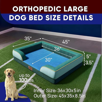 Comfort Expression Orthopedic Dog Bed for Extra Large Dogs 45x35 Inch, Waterproof Egg Crate Foam XL Pet Bed with Removable Bolsters, Dog Couch with Washable Cover & Non-Slip Bottom, Seattle