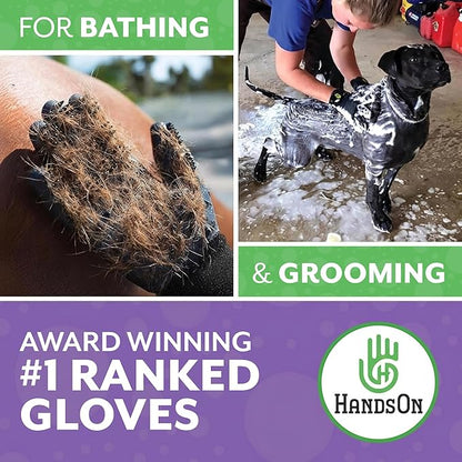 Handson Pet Grooming Gloves - Patented #1 Ranked, Award Winning Shedding, Bathing, Hair Remover Gloves - Gentle Brush for Cats, Dogs, and Horses (Purple, Large)
