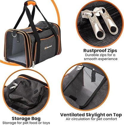 TSA Airline Approved Expandable Pet Carrier, 17"x11"x11" 5-Side Entry Soft-Sided Collapsible Cat Dog Carrier (up to 15 lbs), with Alloy Frame & Removable Wool Mat for Travel