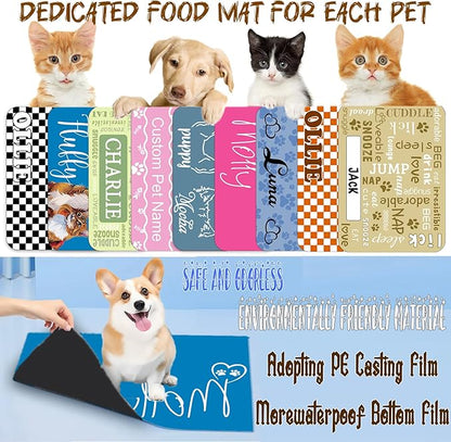Personalized Dog Cat Food Mat Waterproof Non Slip Pet Bowl Name Mat Absorbent Quick Dry Custom Feeding Mat for Floors Dog Cat Grid