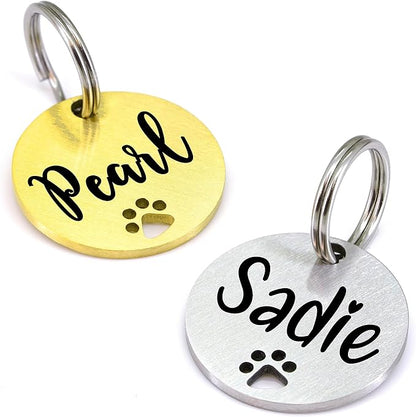 Ultra Joys Dog Tags Personalized for Pets - Hollow Paw Custom Pet ID Tag - Engraved Dog Tag for Small, Large Dogs - Small Round in Silver