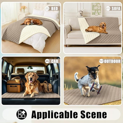 Smiry Waterproof Dog Bed Cover Blanket, Soft Reversible Pet Blanket, Washable Leakproof Cats Dogs Couch Cover for Sofa, Couch, Furniture (52x82 Inch, Taupe/Beige)