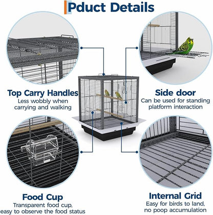 Garvee Small Bird Cage with Playground Stand, 20 Inch High Travel Bird Cage for Parrot, Parrot Carrier for Parakeet, Cockatiels, Budgies Medium Small Sized Birds