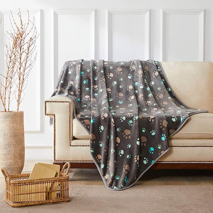Allisandro 350 GSM-Super Soft and Premium Flannel Fleece Pet Dog Blanket, The Cute Print Design Washable Fluffy Blanket for Extra Large Puppy Cat Kitten Indoor or Outdoor, Grey, 80 x 64 Inches