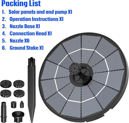 AISITIN DIY Solar Fountain Pump for Water Feature with 3.9ft Cord, Solar Bird Bath Fountain with 6 Nozzles, Solar Powered Water Floating Fountain for Bird Bath, Garden, Ponds Fish Tank, Outdoor