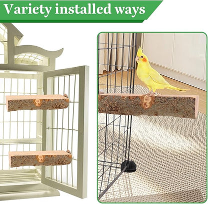 2PCS Natural Wood Bird Perch Platform for Cage - Parrot Perch Stand for Conures, Cockatiels, Budgies, Lovebirds, Parrotlets, Small Bird Cage Accessories & Wooden Perches for Small Parrots