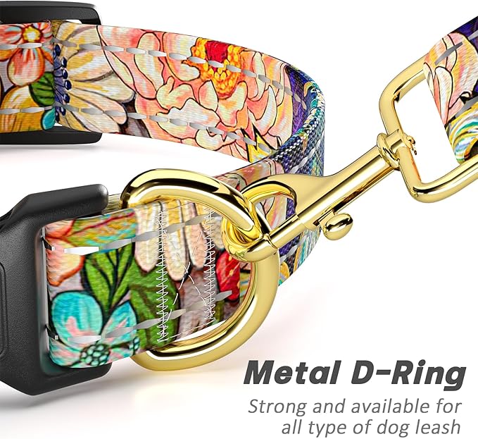 Reflective Dog Collar for Small Dogs, Cute Boho Adjustable Heavy-Duty Nylon Puppy Collar for Boy and Girl Female, Soft Pet Accessories with Quick Release Buckle, Colorful Mandala