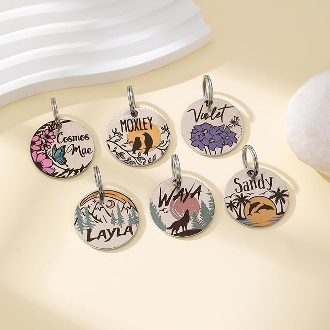 Colorful Dog Tags Personalized, Engraved Dog Tags with Colored Printing for Pets, Dog Name tag with deep Engraving, Custom pet ID Tags, Customizable cat Collar Holder tag (Snowdrop)