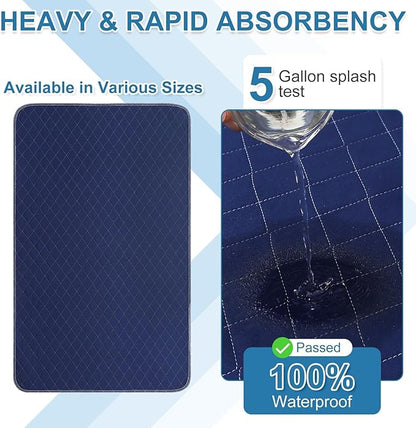 OUTCREATOR® Washable Bed Pads 34" x 76" (Pack of 2), Incontinence Mattress Protector, Anti-Slip Waterproof Underpads for Adults Kids Elderly Pets, Absorbency & Reusable Bedwetting Pads (Dark Blue)
