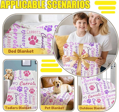 Personalized Paw Print Dog Blanket with Pet Name Face-Custom Puppy Blankets with Picture for Dogs-Customized Dog Memorial Throw Fleece Blanket-Loss of Pets Supplies Sympathy Gift for Bed Sofa Travel