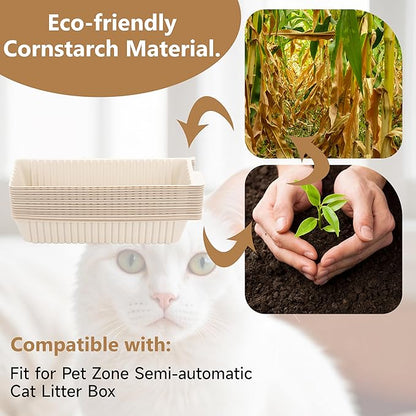 30Pcs Disposable Waste Receptacles Compatible with Pet Zone Semi-Automatic Cat Litter Box, Disposable Cat Litter Receptacles, Cornstarch Material, Kitty Litter Tray (Machine NOT Included)