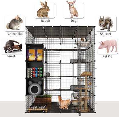 YITAHOME Cat Cage Indoor Large with Storage Cube DIY Outdoor Catio Cats Enclosures Metal Cat Playpen with Hammock Platforms for 1-4 Cats 5 Tiers Cat Kennel