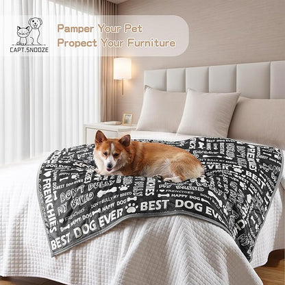 Waterproof Dog Blankets Pet Blanket, 30"x40" Cat Blanket for Indoor Cats, Soft Fluffy Sofa Car Bed Protector, Reversible Sherpa Fleece Puppy Blanket for Small Medium Dogs(Letters)