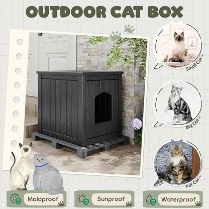 Litter Box Enclosure, Waterproof & Weatherproof Plastic Cat House for Indoor Outdoor Use, Multi-Functional Hidden Litter Box Furniture for Living Room, Backyard, Patio, Garage (Black)