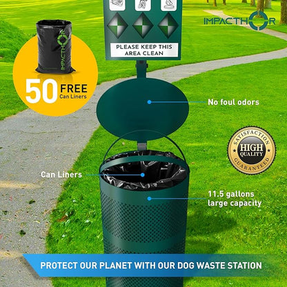 Dog Waste Station Outdoor Pet Waste Station- Desing With 4 Holes And 800 Dog Poop Bags, 50 Waste Can Liners, 3 Poop Bag Holders & 2 Set Of Keys, For Commercial Use, Parks, Condos & HOA