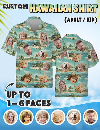 Custom Hawaiian Shirt with Face Photo Picture for Men Women Kids Youth Adult, Tropical Personalized Hawaiian Shirts Gift