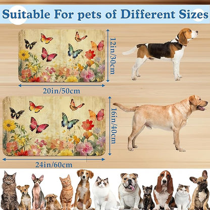 Vintage Butterfly Floral Pet Food Mat for Cats and Dogs–Christmas Stocking Absorbent Quick Dry Feeding Placemat, Non Slip Rubber Base, Waterproof Bowl Mat for Indoor Use, Pet Supplies 12"x20"