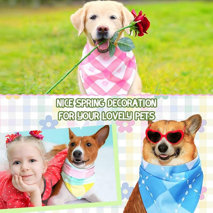150 Pcs Spring Dog Bandanas Bulk Pet Bibs Colorful Triangle Scarf Pet Bandanas for Medium Large Dogs Spring Summer Birthday Costume Decoration