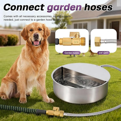 6L Automatic Dog Water Bowl Dispenser Outdoor Stainless Steel Pet Waterer Self Filling Waterer for Large Dog Cat Chicken Duck Goat