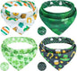 PAWCHIE St. Patrick's Day Dog Bandanas 4 Pack,Reversible Dog Party Triangle Scarf Bibs,Pet Holiday Costume with Adjustable Snaps,Multiple Patterns for Small Dogs Puppy,Cats Pets,Green S