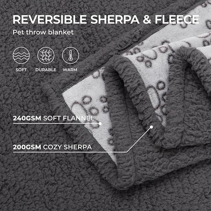 Luciphia Waterproof Pet Blankets for Couch Sofa Bed Cover Liquid Pee Proof Washable Soft Fluffy Large Dog Blanket Reversible Furniture Protection Paw Grey Large（65" x 57"）