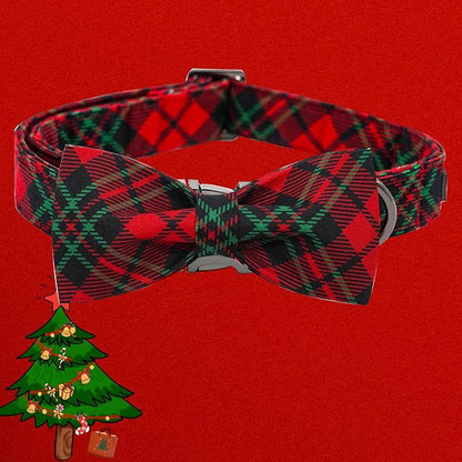 Dog Collar, Christmas Dog Collar Plaid Pet Collar Bow Holiday Bows Girl Boy Puppy Collar Adjustable Pet Collar for X-Large Dogs