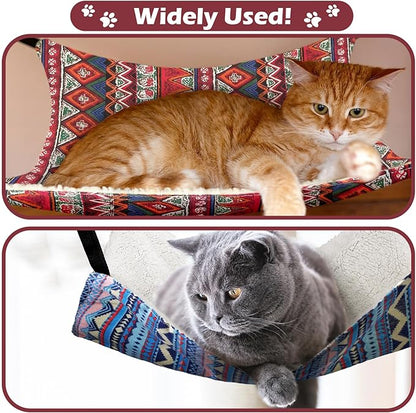 Jetec 2 Pack Cat Hammock for Cage, Catio Accessories Reversible Soft Cats Bed with Adjustable Straps and Hooks Double-Sided Linen and Fleece Hanging Hammock for Cats, Kitten(Ethnic Pattern,L)