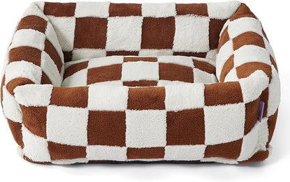 LE SURE Cute Dog Bed for Small Dogs - Washable Puppy Beds,Cozy Rectangle Orthopedic Pet Sofa with Jacquard Shaggy Plush & Anti Slip Bottom,25x21x7inches
