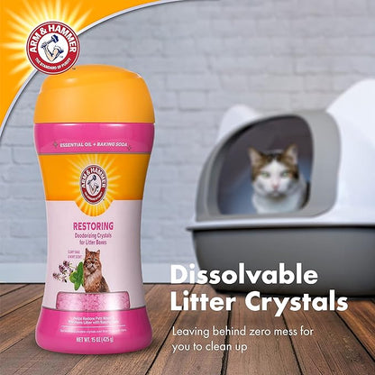 Arm & Hammer Restoring Cat Litter Box Deodorizing Crystals, Litter Deodorizer Additive to Help Absorb Odors and Restore Freshness Between Changes, Clary Sage & Mint Scent, 15 Oz