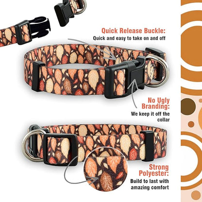 Native Pup Thanksgiving Dog Collar- Fall Collars for Dogs- Autumn Leaf, Turkey, Pumpkin Pie, Holiday Leaves- Girl Boy Puppy- Adjustable for Small, Medium, Large Breeds (Fall Leaves, Medium)
