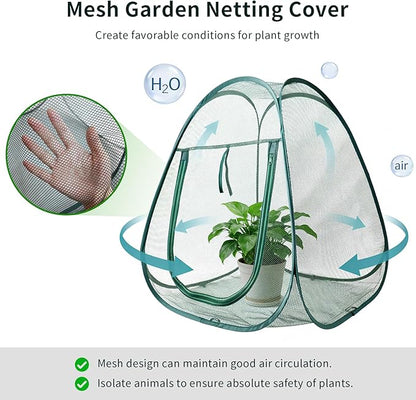 1PC Mesh Plant Protector Tent from Animals, 28X28X32Inch Pop Up Garden Netting Cover Large Green Crop Cage Plant Protection Tent to Protect Outdoor Potted Plants Flowers Fruits from Deer Birds Cat