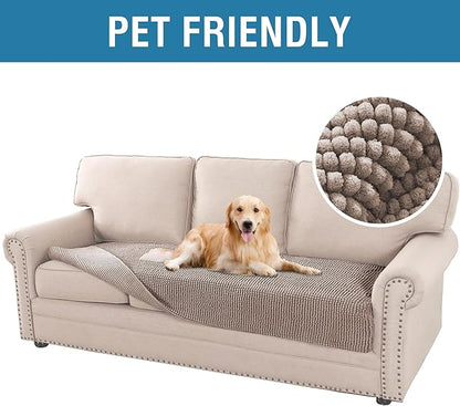 H.VERSAILTEX Plush Chenille Dog Bed Cover Thick Soft Sofa Cover for 3 Cushion Couch Anti Slip Couch Cover Furniture Protector for Dog, Pet, Cat (35" x 74", Cuban Sand)