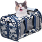 Soft-Sided Kennel Pet Carrier for Small Dogs, Cats, Puppy, Airline Approved Cat Carriers Dog Carrier Collapsible, Travel Handbag & Car Seat (Blue White Floral, 19" L x 11" W x 11" H)