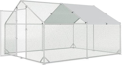 4ever2buy Large Metal Chicken Coop with Run Walk-in Poultry Cage Chicken Runs House Pen Cage Spire Roofed Chicken Coops with Anti-Ultraviolet Cover for Outdoor Yard Farm Use 9.8’L x 13.1’W x 6.4’H