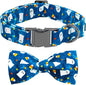 Halloween Dog Collar, Ghost Print Adjustable Pet Collar Blue Cute Cotton Soft Collars with Bow Tie Fall Metal Buckle Holiday Puppy Collars Boy&Girl Gift for X-Small Dogs