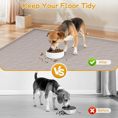 Lanstics Dog Food Mat, 42" x29" Large Silicone Mat Dog Feeding Mat with Raised Edge Non-Slip Pet Feeding Mat for Food and Water Bowl, Easy to Clean, Floor Protection (Beige)