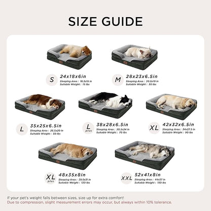 Bedsure Orthopedic Dog Beds Large Sized Dog - Washable Large Dog Cat Bed Waterproof, Comfort Dogs Couch Sofa with Washable Removable Cover, Pet Bed with Nonskid Bottom, Boreal Canopy Green, 35"