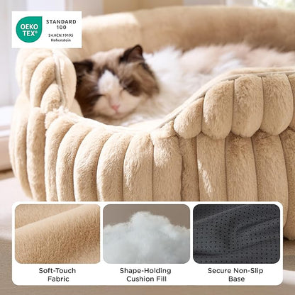 Bedsure ComfyFleece™ Cat Bed, Washable Round Cute Cat Beds for Indoor Cats, Super Soft Corduroy Pet Bed for Puppy and Kitten with Anti-Slip Bottom, 23''x23''x8.5'', Sandy Beige